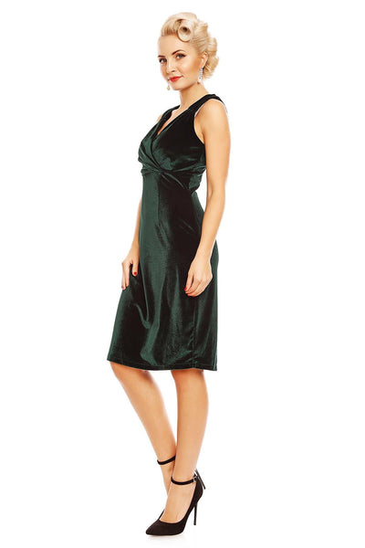 Cheryl Fitted Velvet Vintage Dress in Dark Green