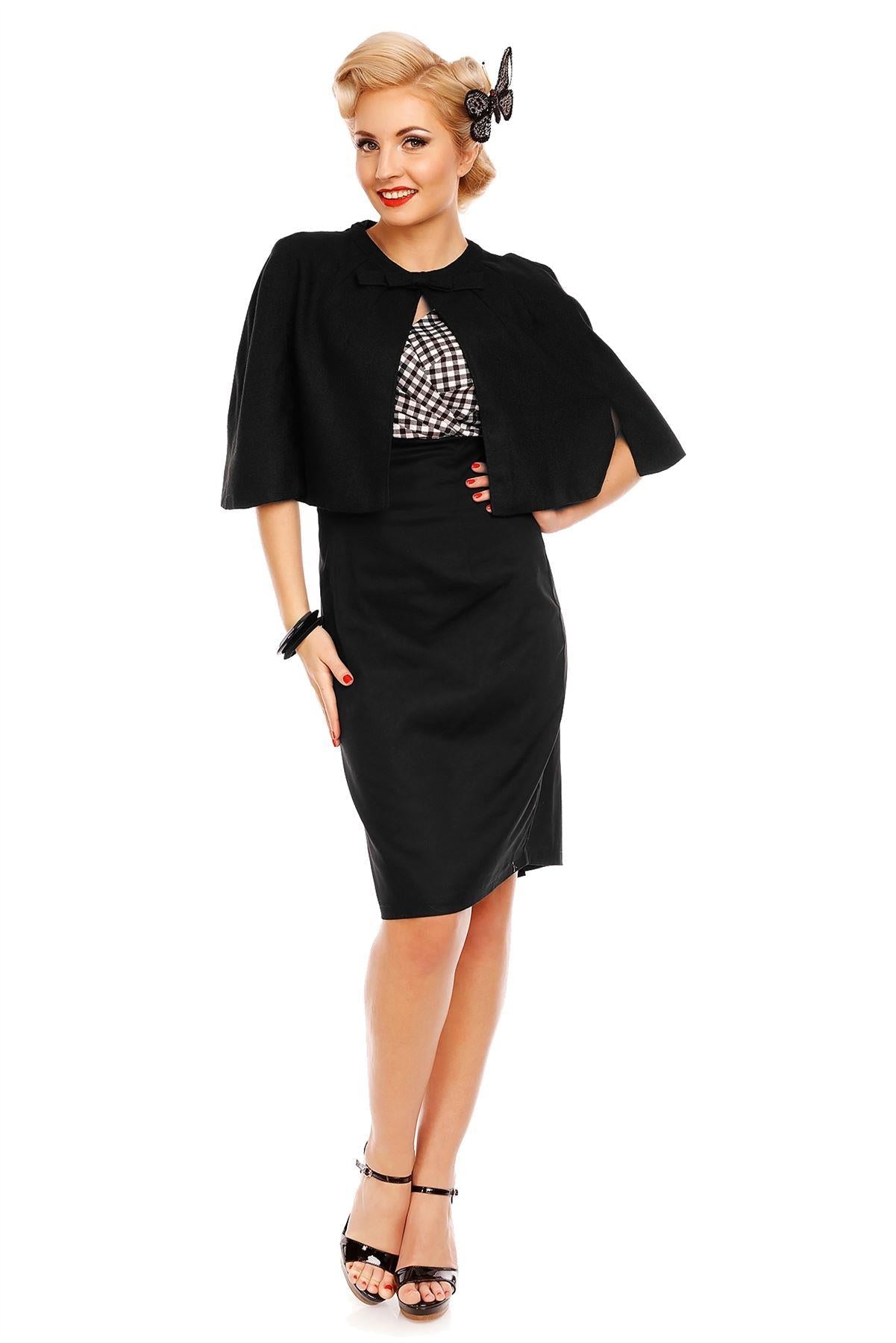 Cheryl Fitted Gingham Vintage Pencil Dress in Black