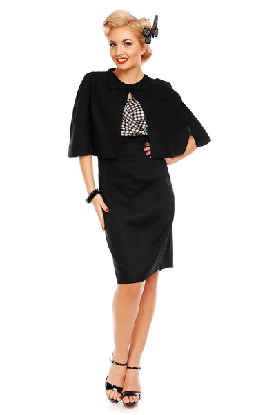Cheryl Fitted Gingham Vintage Pencil Dress in Black