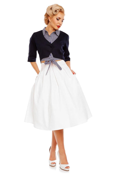 Clementine Cropped Gingham Tie Front Blouse in Blue-White