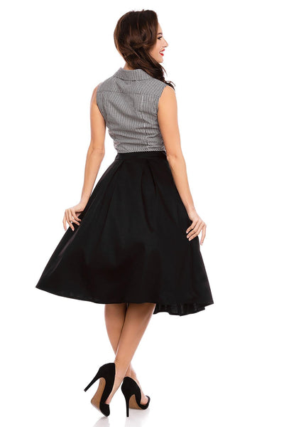 Clementine Checked Cropped Tie Button Top in Black-White
