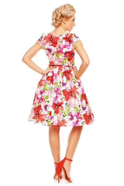 Vanessa Classic Floral Swing Dress in White-Pink
