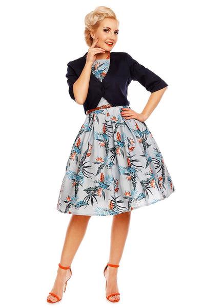 Vanessa Classic Feather Floral Swing Dress in Blue