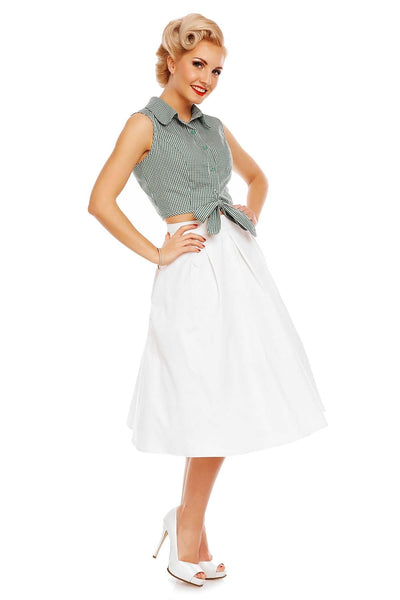 Clementine Cropped Gingham Tie Front Blouse in Green-White
