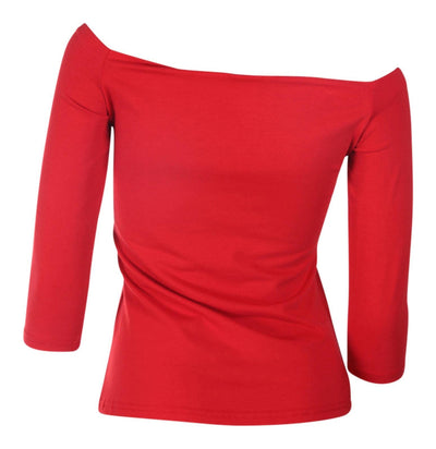 Gloria Off Shoulder Retro Plain Top in Red