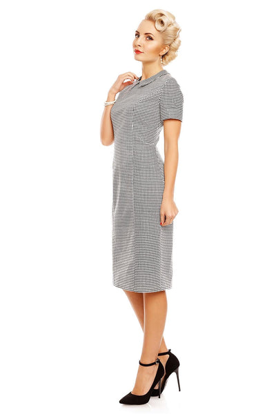 Venus Van Chic Toni Fitted Collar Dress in Dogtooth Black-White