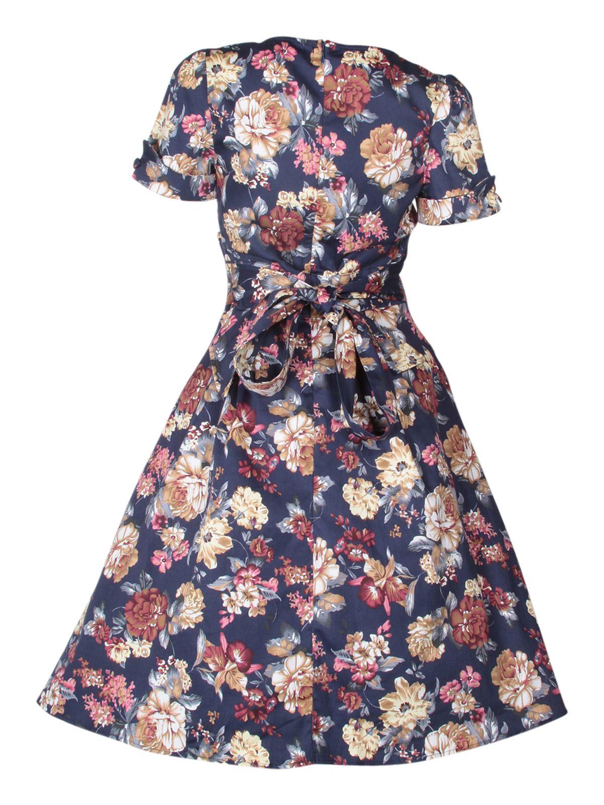Kathy Short Sleeves Floral Swing Dress in Blue