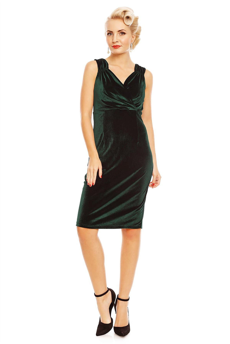 Cheryl Fitted Velvet Vintage Dress in Dark Green