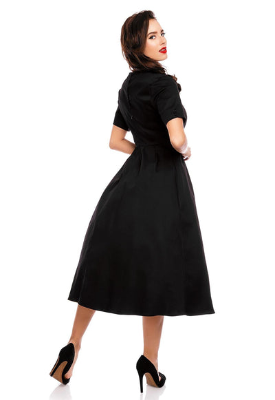 Florence Classic Swing Dress With Sleeves In Plain Black
