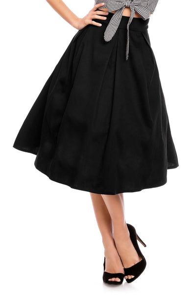 Ruth High Waisted Pleated Skater Skirt in Black