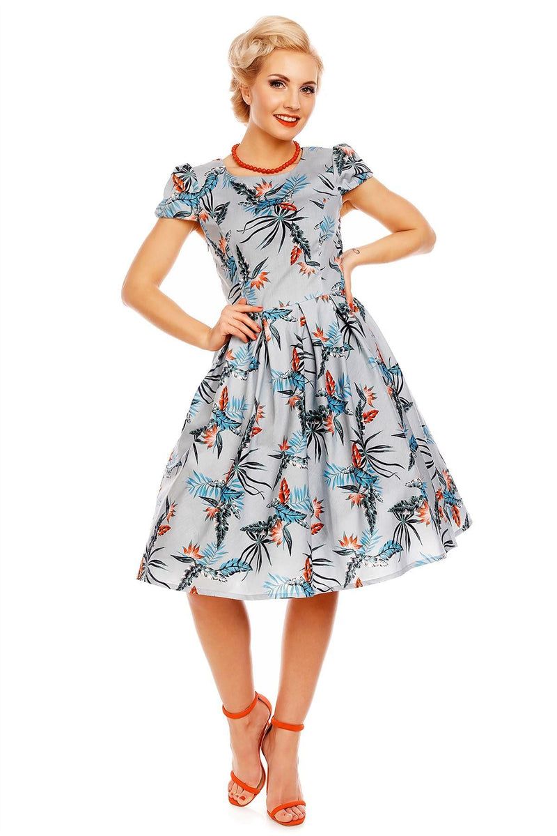 Vanessa Classic Feather Floral Swing Dress in Blue