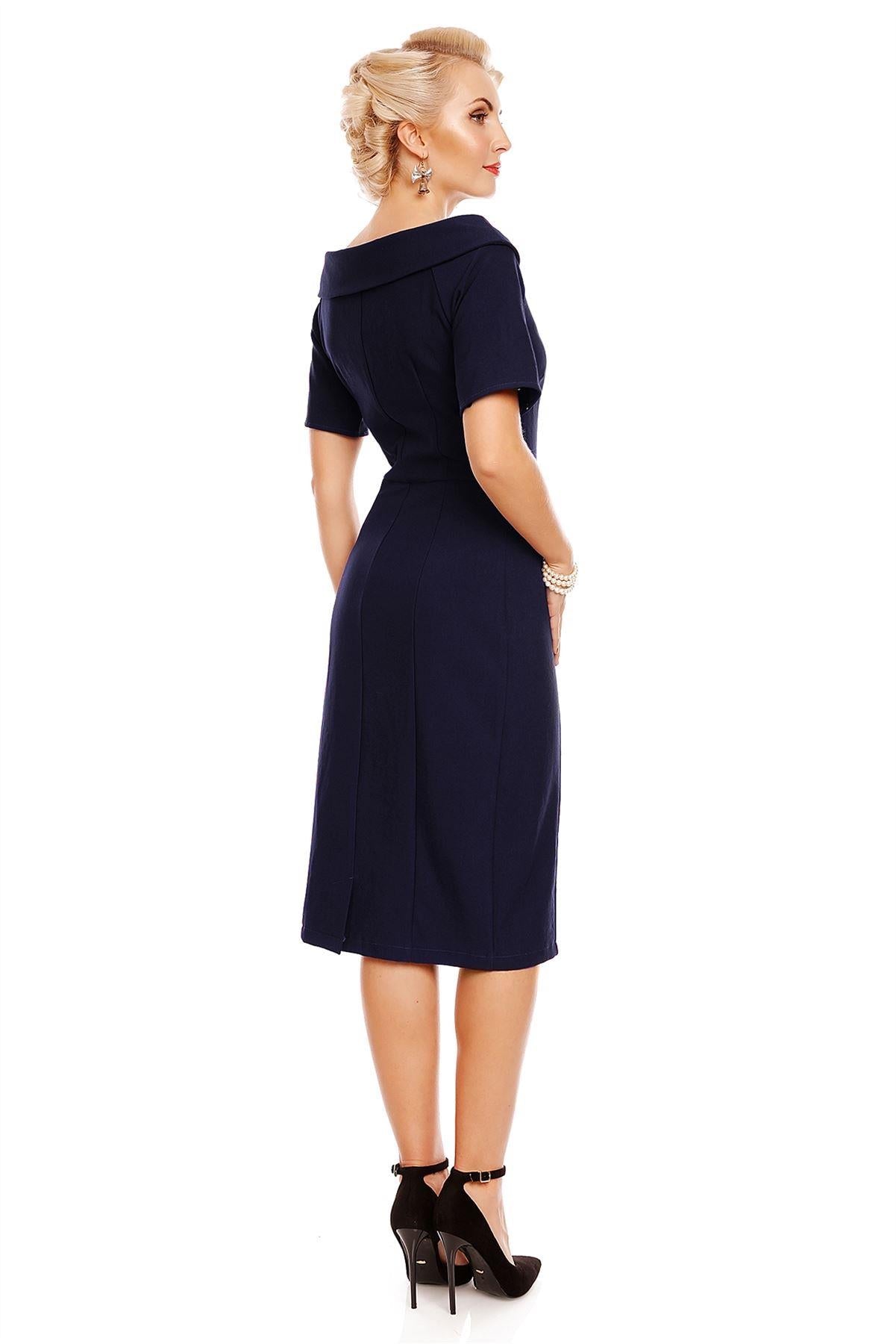 Venus Van Chic - Valerie Faux Fur Fitted Dress in Navy Blue