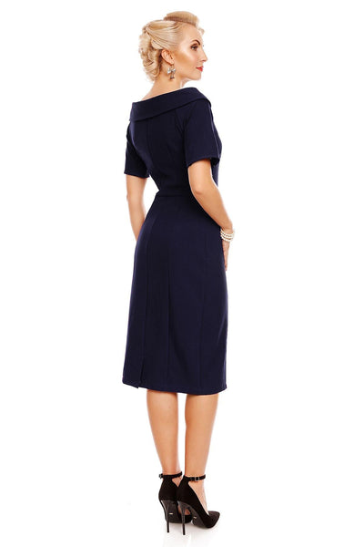 Venus Van Chic - Valerie Faux Fur Fitted Dress in Navy Blue