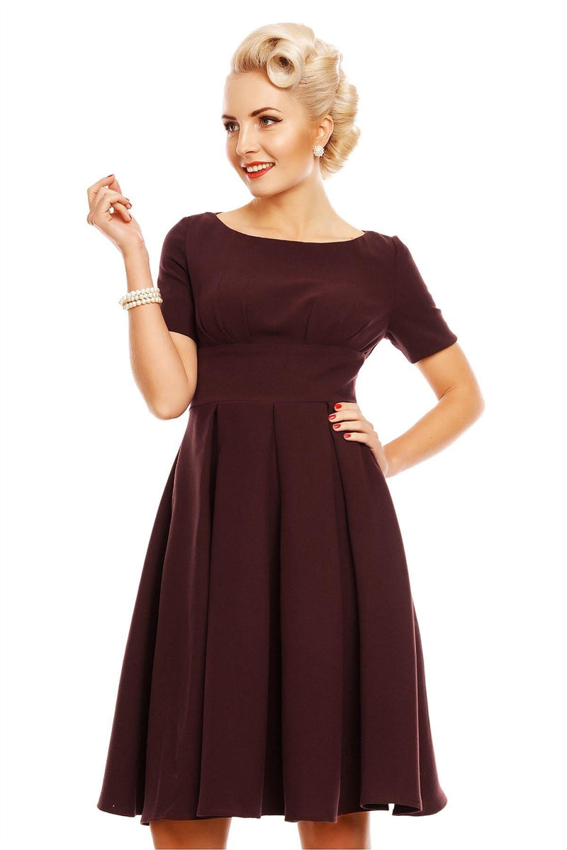 Venus Van Chic - Pamela Sleeved Swing Dress in Burgundy