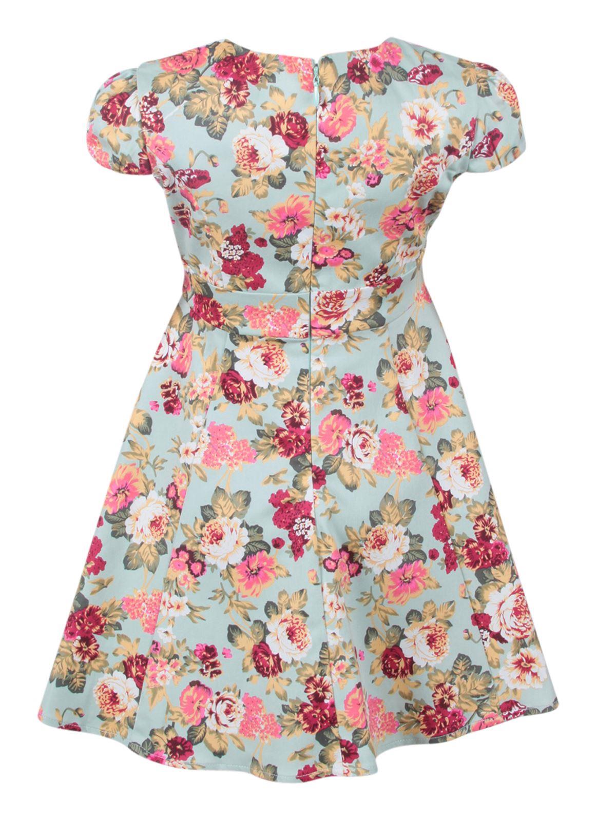 Kids Claudia 50s Swing Dress In Turquoise Floral