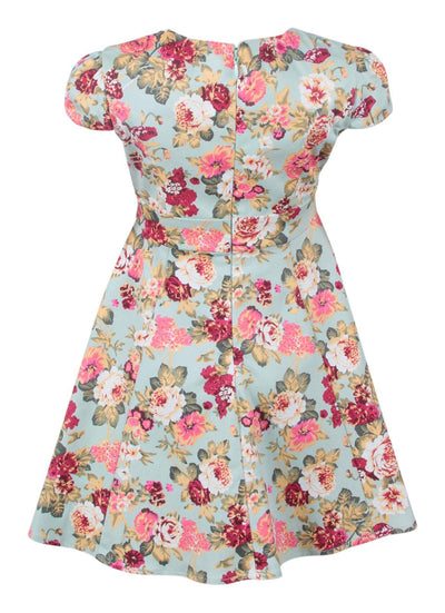 Kids Claudia 50s Swing Dress In Turquoise Floral