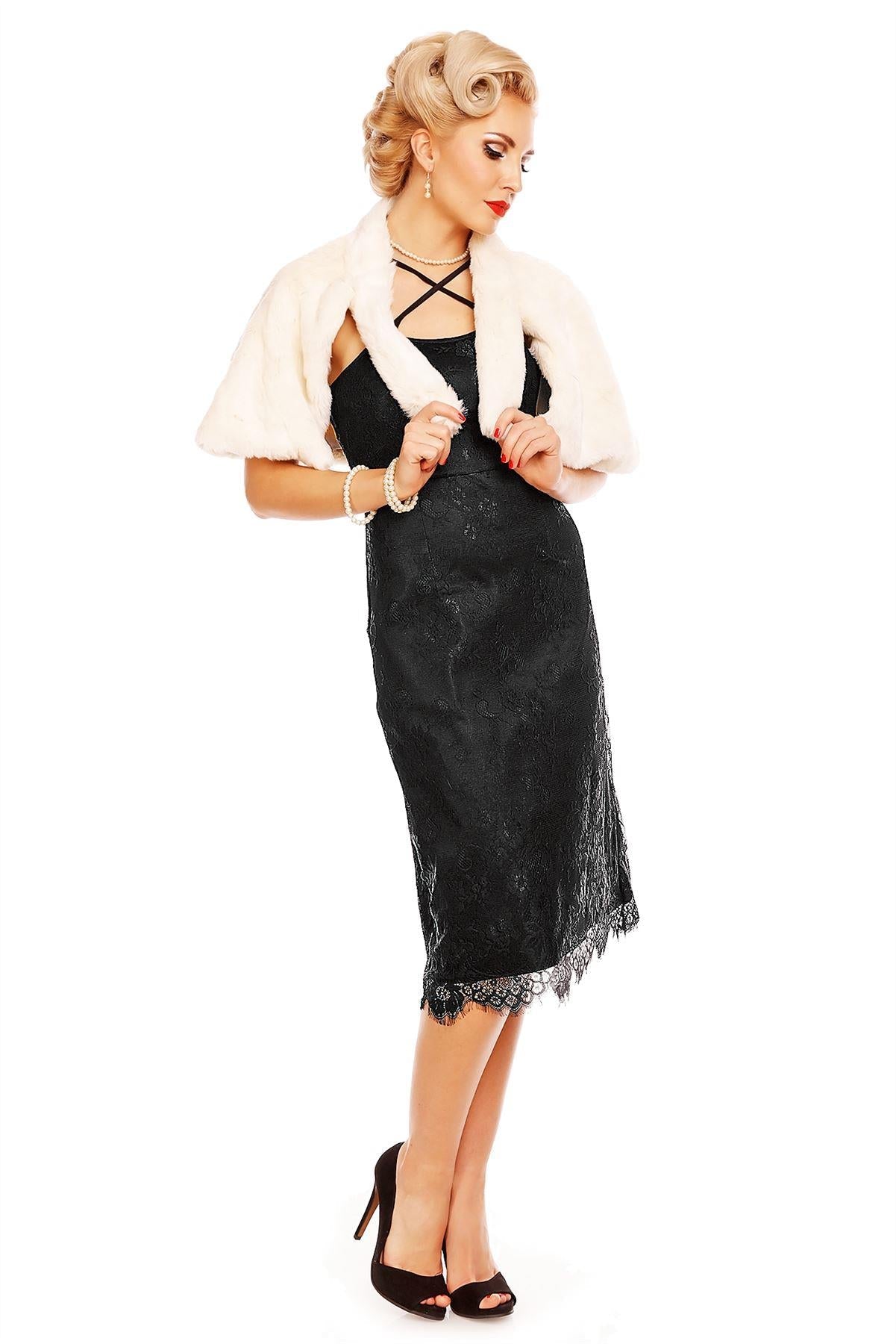 Norma Cross over Strap Floral Lace Dress in Black