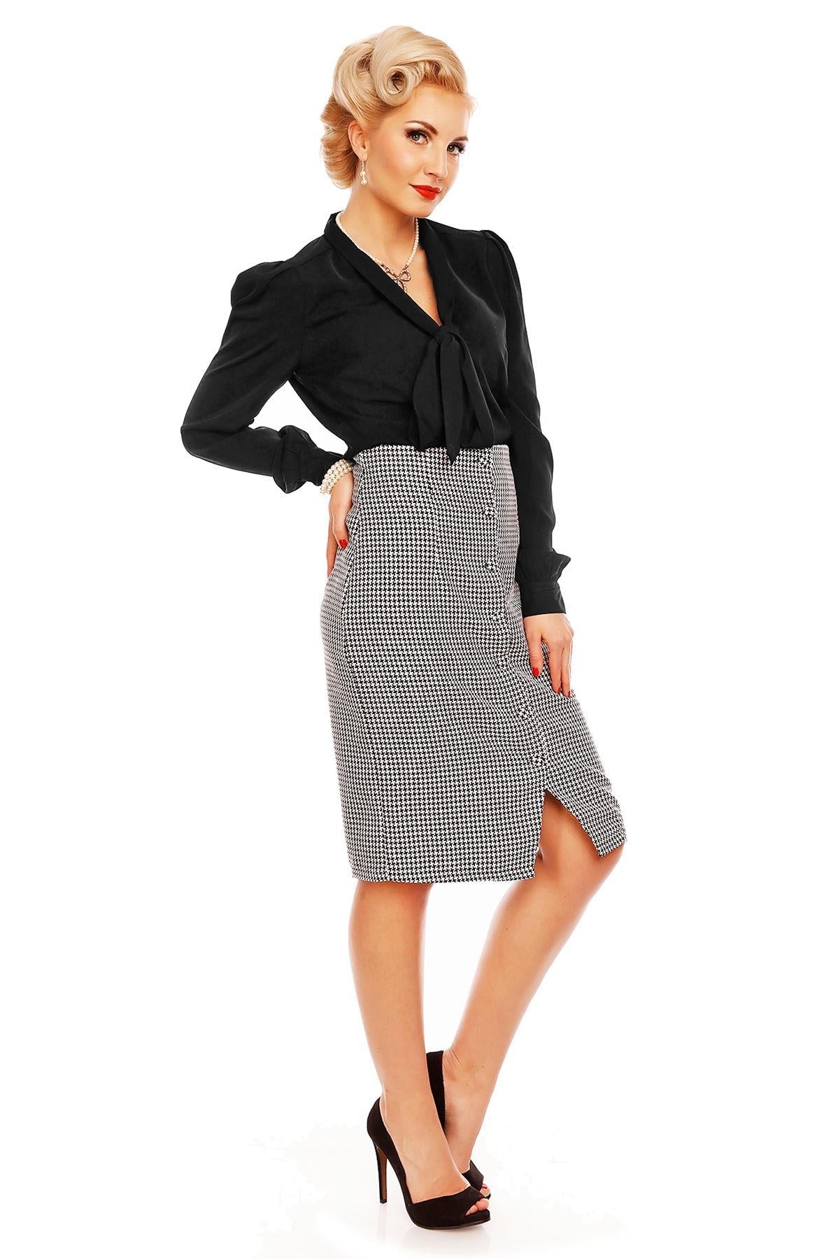 Margaret Long Sleeve Tie Blouse in Black