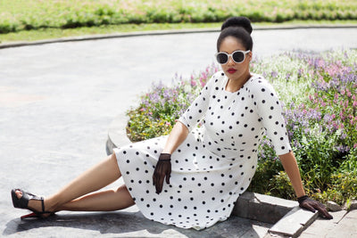 Beatrix Long Sleeved White Polka Dot Midi Dress6