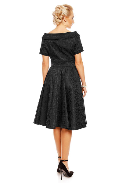 Venus Van Chic Darlene Retro Jacquard Swing Dress in Black