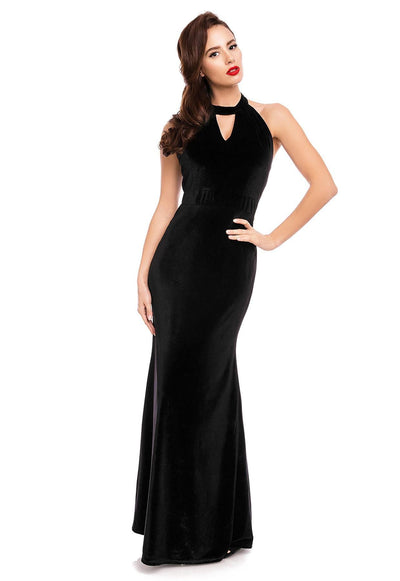 Eleanor Velvet Halterneck 50's Evening Dress in Black