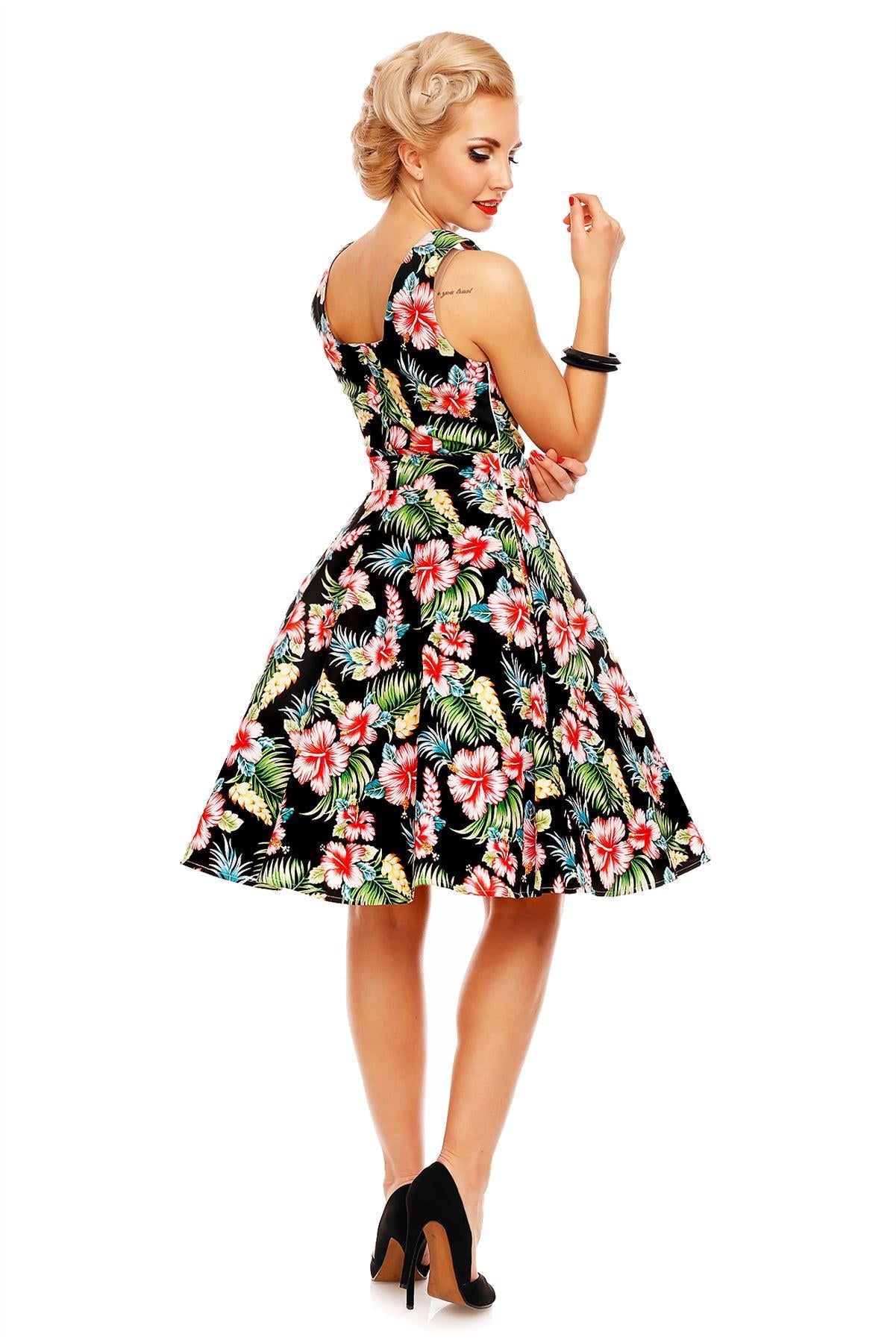 Natalie Retro Floral Swing Dress in Black Orchid