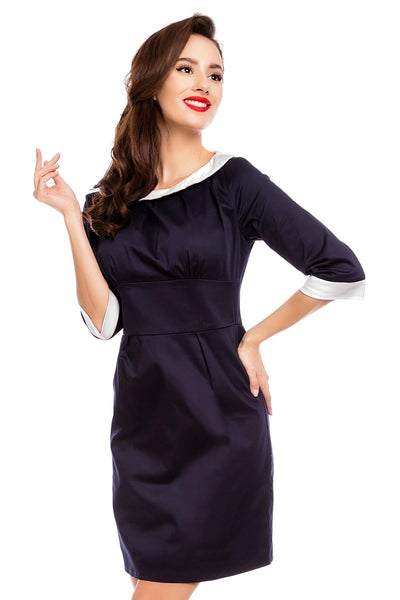 Prudence Half Sleeve Wiggle Dress in Navy Blue