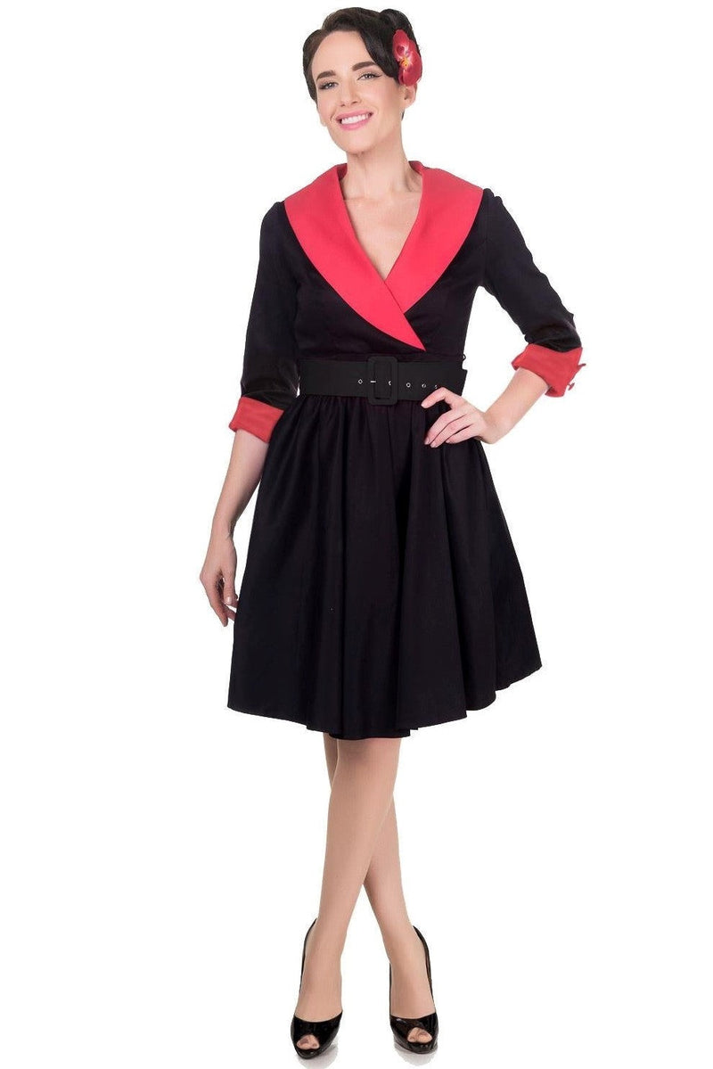 Tiffany ? Sleeve Wrap Over 50?s Dress in Black/Red