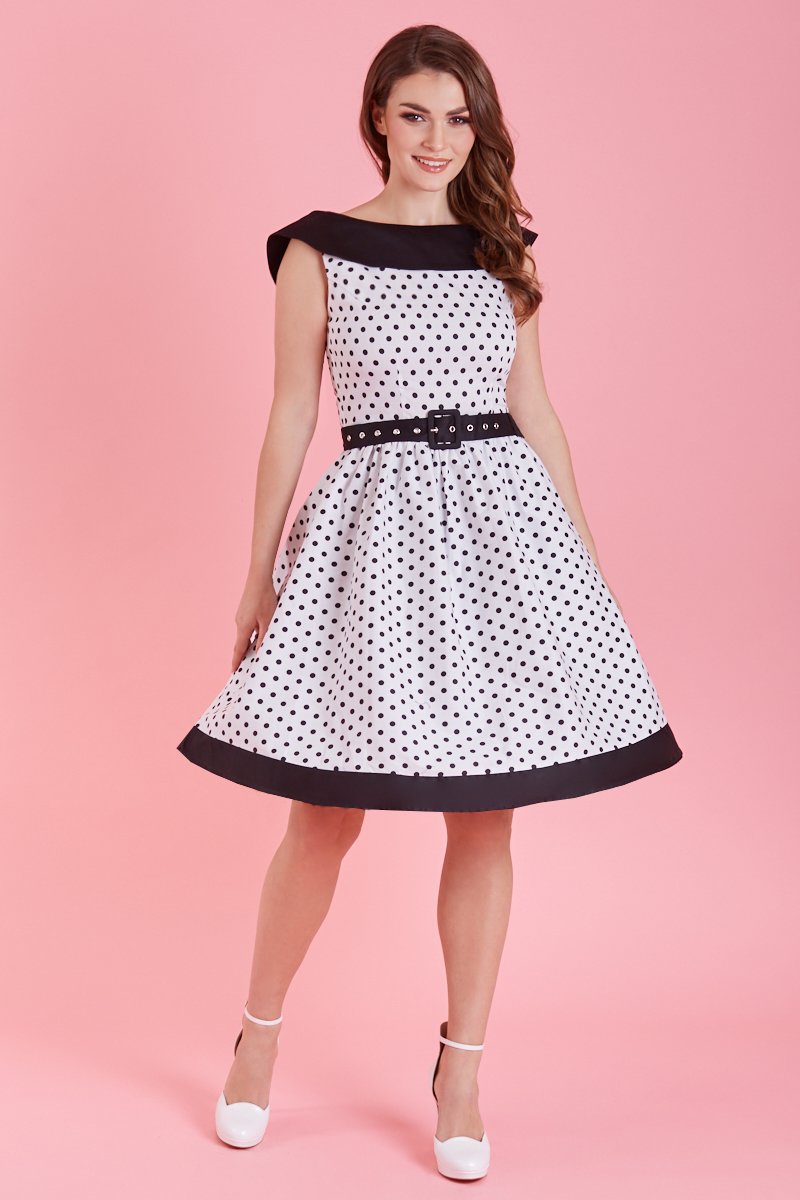 Cindy White & Black Polka Dot Circle Dress1
