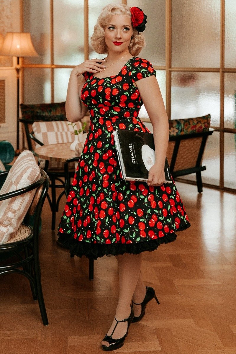 Woman's Black Cherry Swing Dress