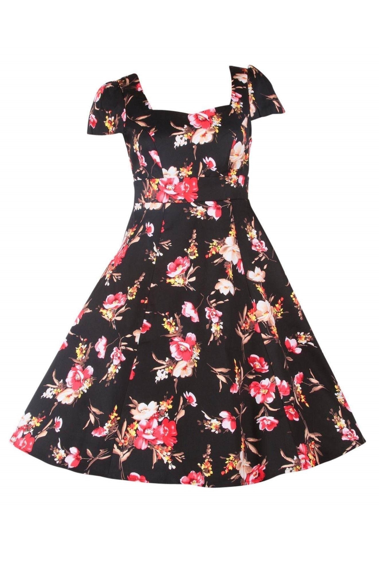 Claudia Flirty Fifties Style Dress in Black Floral