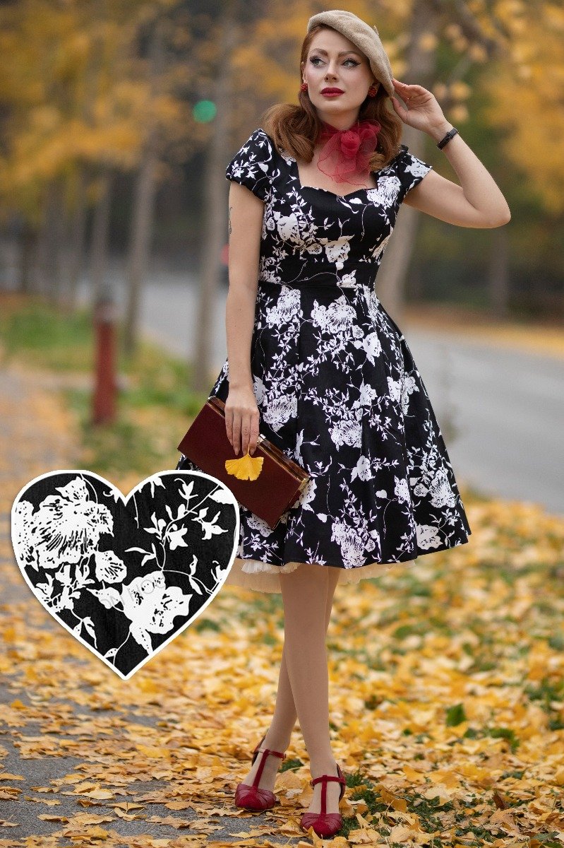 Claudia Monochrome Floral Swing Dress1