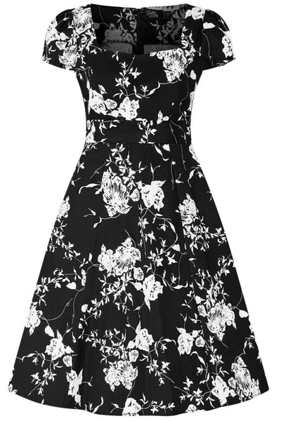 Claudia Monochrome Floral Swing Dress5