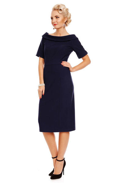 Venus Van Chic - Valerie Faux Fur Fitted Dress in Navy Blue
