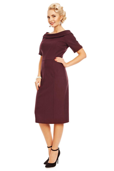 Venus Van Chic - Valerie Vintage Fitted Dress in Burgundy