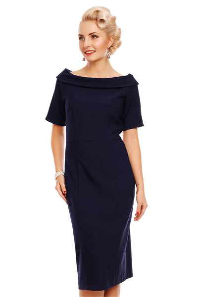 Venus Van Chic - Valerie Faux Fur Fitted Dress in Navy Blue