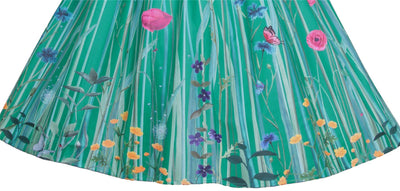 Annie Retro Meadow Floral Print Swing Dress in Green