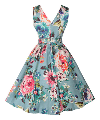 Petal Vintage Floral Swing Dress in Pale Blue