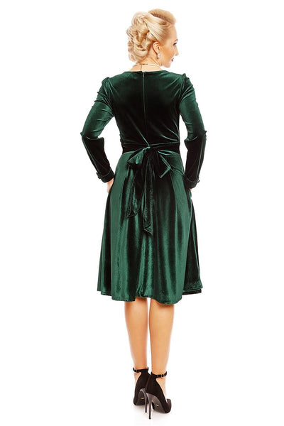 Katherine Long Sleeve Swing Dress in Velvet Green