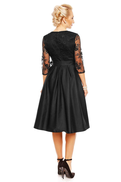 Diana Floral Lace Sleeved Dress in Black