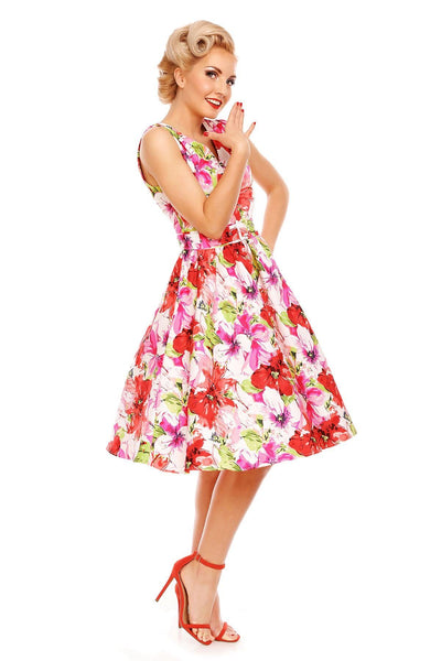 Petal Vintage Floral Swing Dress in Pink-White