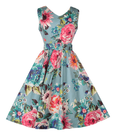 Petal Vintage Floral Swing Dress in Pale Blue
