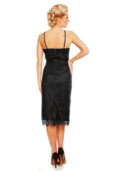 Norma Cross over Strap Floral Lace Dress in Black