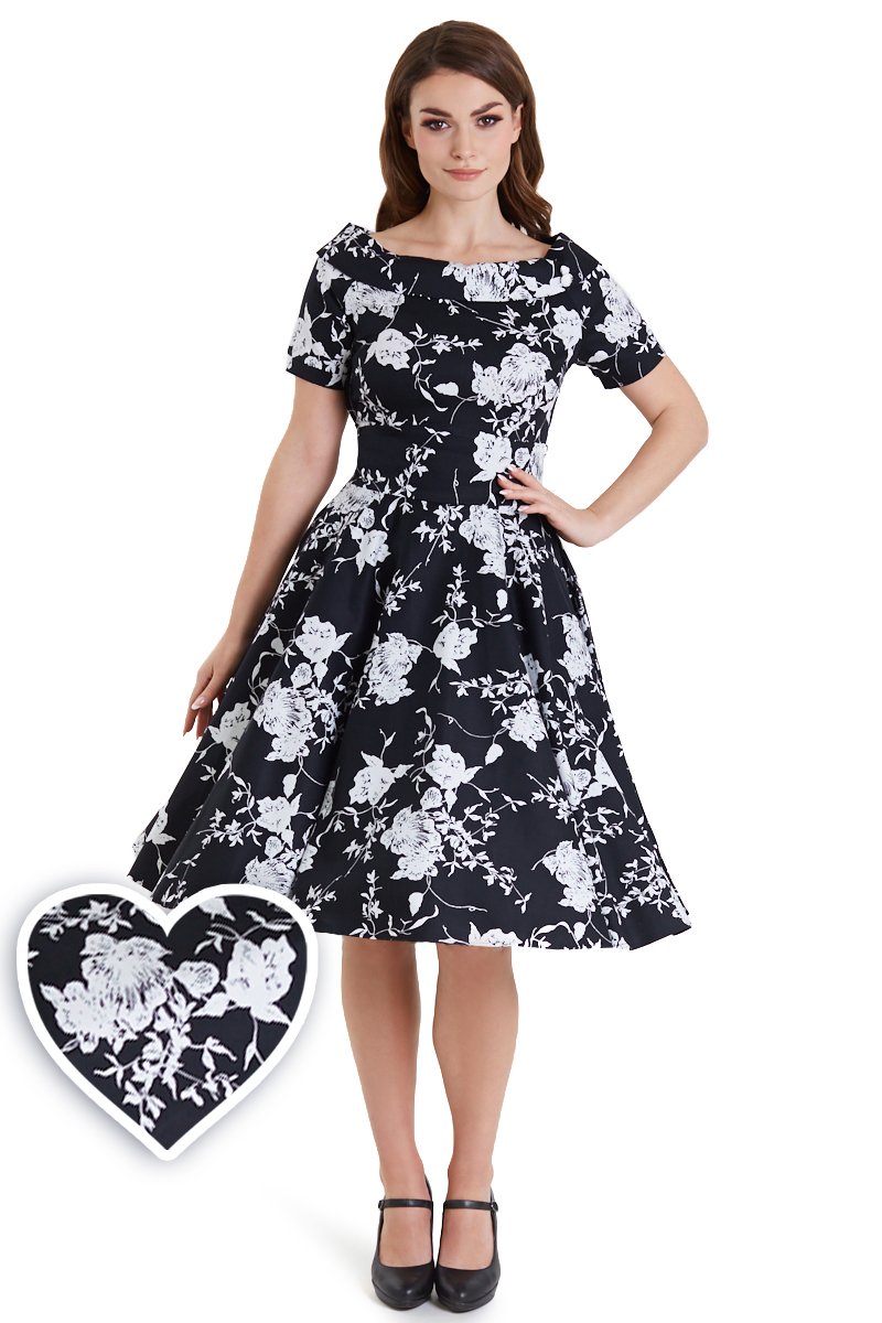 Darlene Monochrome Floral Swing Dress1
