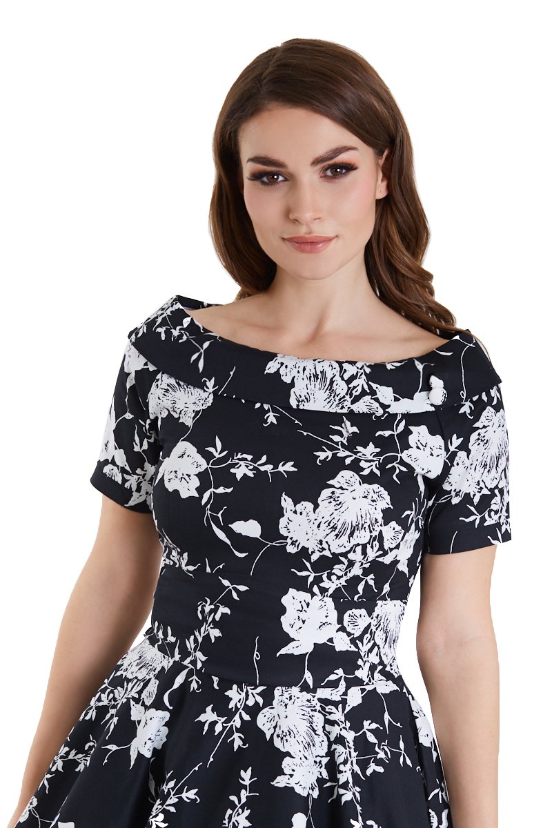 Darlene Monochrome Floral Swing Dress3