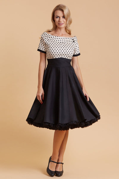 Retro Polka Dot Swing Dress in Beige and Black