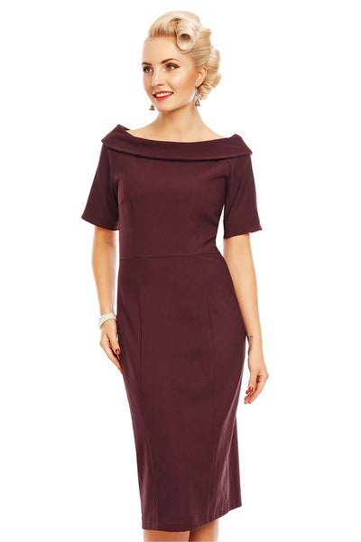 Venus Van Chic - Valerie Vintage Fitted Dress in Burgundy