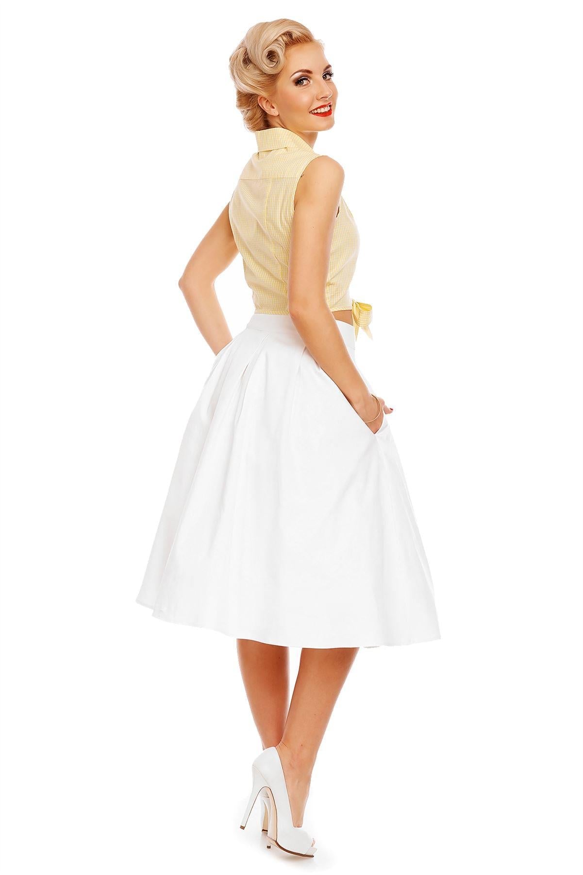Clementine Cropped Gingham Tie Front Blouse in Yellow-White