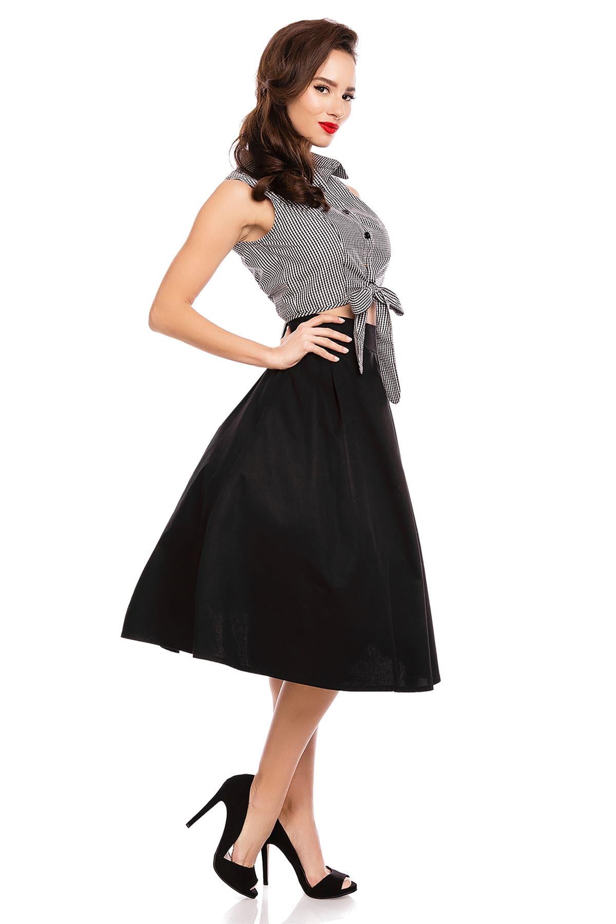 Clementine Checked Cropped Tie Button Top in Black-White