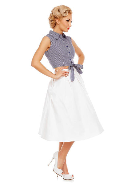 Clementine Cropped Gingham Tie Front Blouse in Blue-White